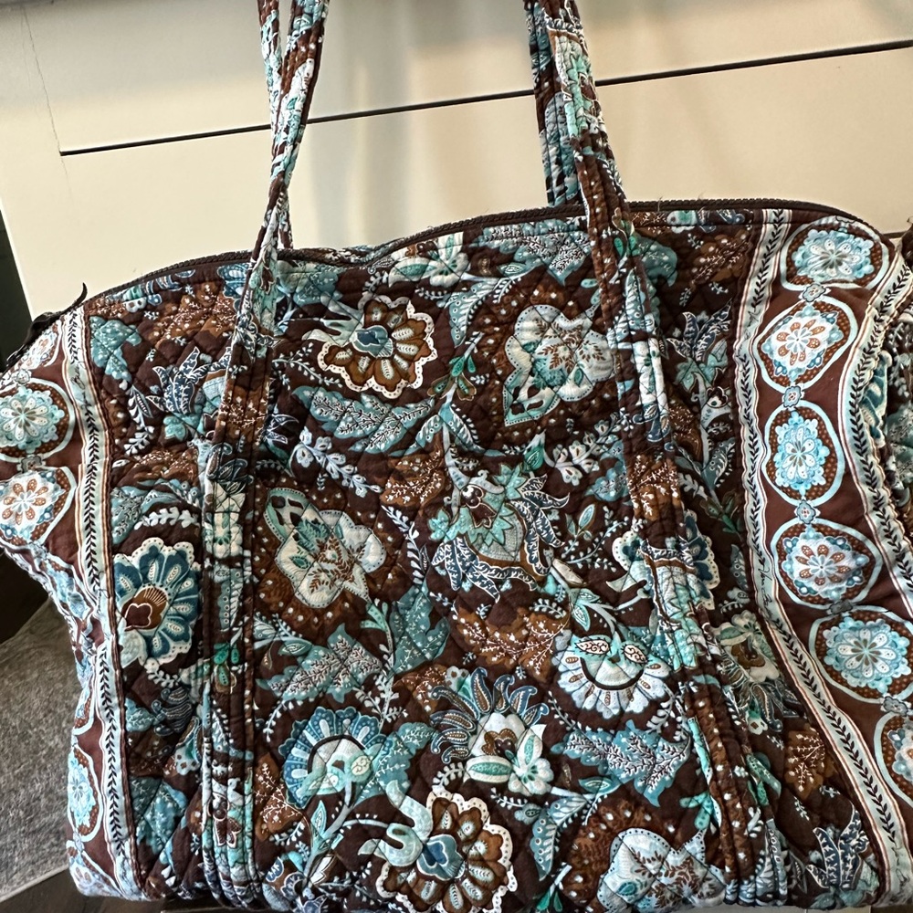 Vera Bradley Brown and Blue Floral Large Duffle Bag